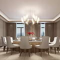 Elegant Private Dining Room With Round Table White Chairs And Chandelier 3d model