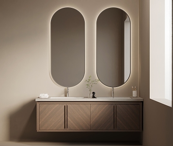 Middle style bathroom cabinet double sink 3d model