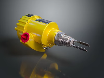 Yellow Industrial Sensor Device With Red Knob And Metal Probe Head 3d model