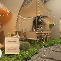 Outdoor Restaurant With Thatched Umbrella Canopy Tent String Lights Teddy Bear Cactus And Stone Path