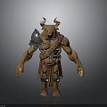 Muscular Minotaur Mythical Warrior Character Standing With Armour Chains And Leather Skirt