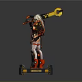 3D Battle Command Character Model With Flame Weapon And Red Black Outfit