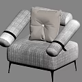 Modern Single Seater Sofa With Plaid Fabric Armrests Beige Accent Pillow And Black Legs