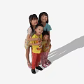 Happy Group Of Four Children Hugging Each Other With Smiles On White Background