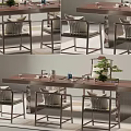 Modern Tea Table And Chairs With Wooden Top Metal Frame And Potted Plant