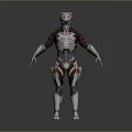 Sci Fi Armored Game Movie Character With Silver Red Black Armor And Detailed Design