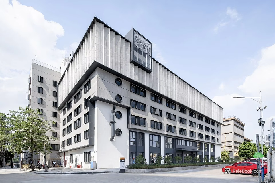 Modern Industrial Factory Building Exterior With Geometric Roof And Large Windows 3d model 