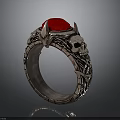Unique Metallic Ring With Red Gemstone And Skull Design Braided Texture