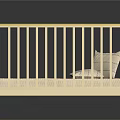 Light Yellow Baby Crib With Cartoon Kangaroo Design Green Legs And Light Gray Mattress