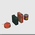 Vintage Colored Metal Fuel Cans With Gas Label Different Sizes And Designs