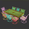 Outdoor Metal Dining Chairs With Carved Back Beige Cushion And Dining Table
