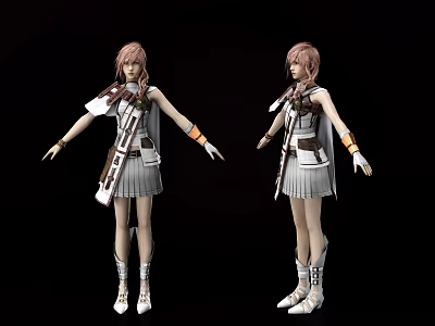 Game And Movie Character With Pink Hair White Outfit Short Skirt And Boots 3d model