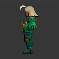 Cartoon Style Game Movie Character With Blonde Hair Green Mecha Armor And Red Goggles