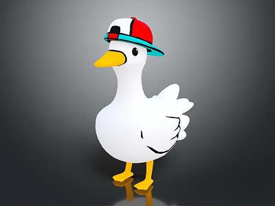 White Duck Doll Wearing Red White Blue Cap With Yellow Beak And Feet 3d model