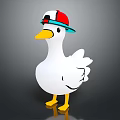 White Duck Doll Wearing Red White Blue Cap With Yellow Beak And Feet
