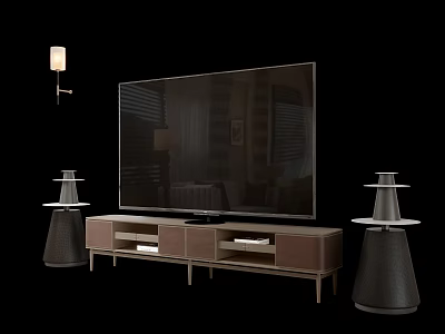 Modern TV Stand With Large Screen TV Floor Lamps And Wall Lamp Storage Design 3d model