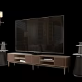 Modern TV Stand With Large Screen TV Floor Lamps And Wall Lamp Storage Design