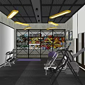 Modern Fitness Gym Interior With Graffiti Wall Yellow Lights And Workout Equipment