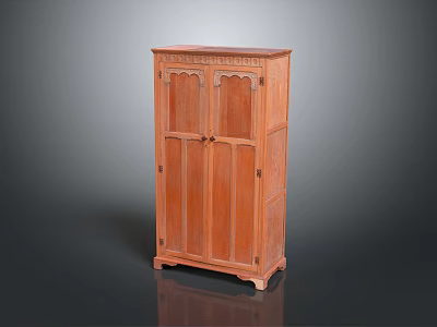 Traditional Wooden Two Door Wardrobe With Carved Top And Standing Legs 3d model