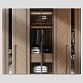Modern Wooden Wardrobe With Glass Doors Interior Featuring Hanging Rails Drawers And Folded Clothes