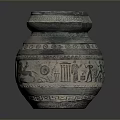 Artistic Hand Carved Pottery Jar Sculpture With Decorative Patterns And Animal Motifs