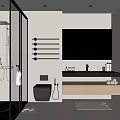 Modern Bathroom Interior With Glass Shower Toilet Vanity Large Mirror And Towel Racks