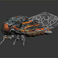 Mechanical Insect Sculpture Turquoise Green Body Orange Spots Transparent Mesh Wings Colorful Leg Details
