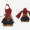 Red Traditional Dress With Long Sleeves Black Skirt Gray Apron And Gold Trim