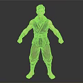 3D Model Man Wearing Sleeveless Dark Vest Brown Pants Arm Wraps Barefoot Standing Pose