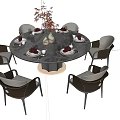 Elegant Modern Round Dining Table Set With Six Chairs And Decorative Tableware 3d model