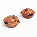 Traditional Ceramic Tea Ware with Turtle Shell Shaped Lids and Textured Surface 3d model