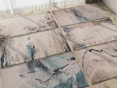 Stylish Square Rugs With Abstract Mountain Patterns And Soft Color Tones For Home Decor 3d model