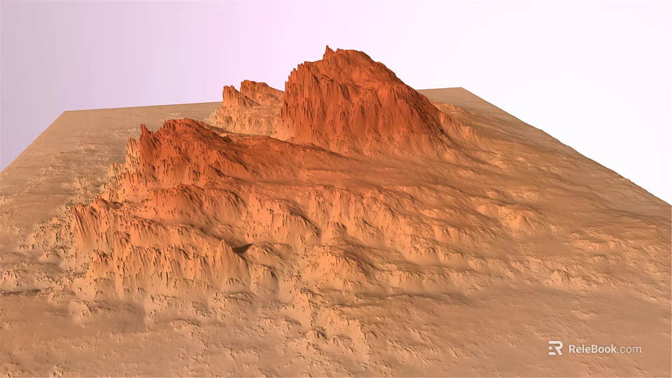 Garden Landscape with Red Rock Formation and Natural Textured Rolling Terrain Design 3d model 