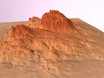 Garden Landscape with Red Rock Formation and Natural Textured Rolling Terrain Design 3d model