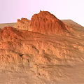 Garden Landscape with Red Rock Formation and Natural Textured Rolling Terrain Design