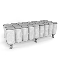 Black Leather Sofa Stools With Silver Metal Legs And Button Tufted Design