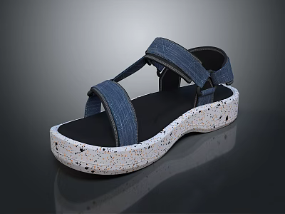 Blue Denim Sandals With Double Straps And White Speckled Thick Sole 3d model