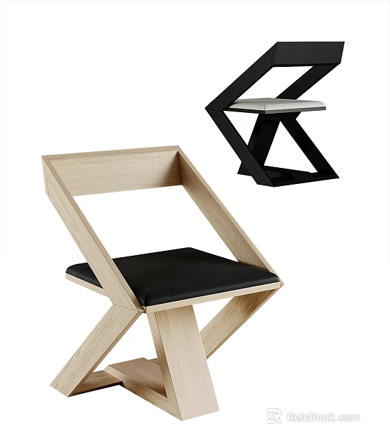 Modern Geometric Wooden Chair With Black Seat And Structural Design 3d model 