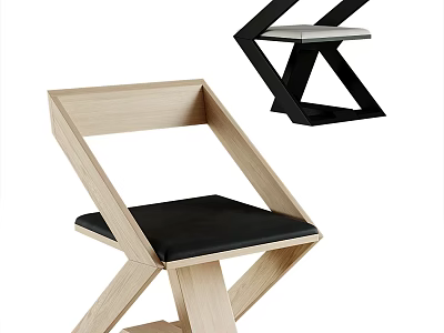 Modern Geometric Wooden Chair With Black Seat And Structural Design 3d model