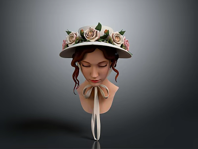 Woman Wearing Decorative Hat With Pink And White Roses On Head Mannequin 3d model