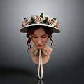 Woman Wearing Decorative Hat With Pink And White Roses On Head Mannequin