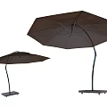 Large And Small Outdoor Dark Brown Umbrellas With Curved Poles Square Bases