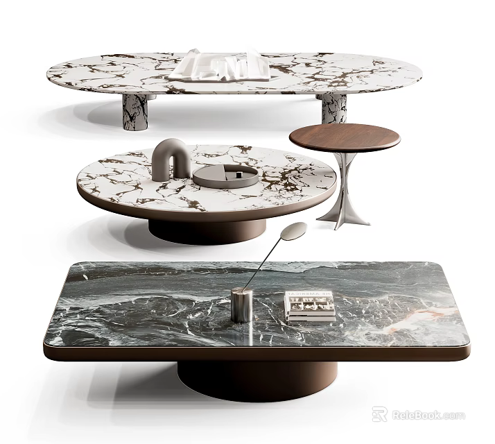 Modern Marble Coffee Tables In Round Oval And Rectangular Shapes With Decorative Accents 3d model 