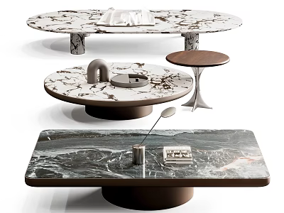 Modern Marble Coffee Tables In Round Oval And Rectangular Shapes With Decorative Accents 3d model