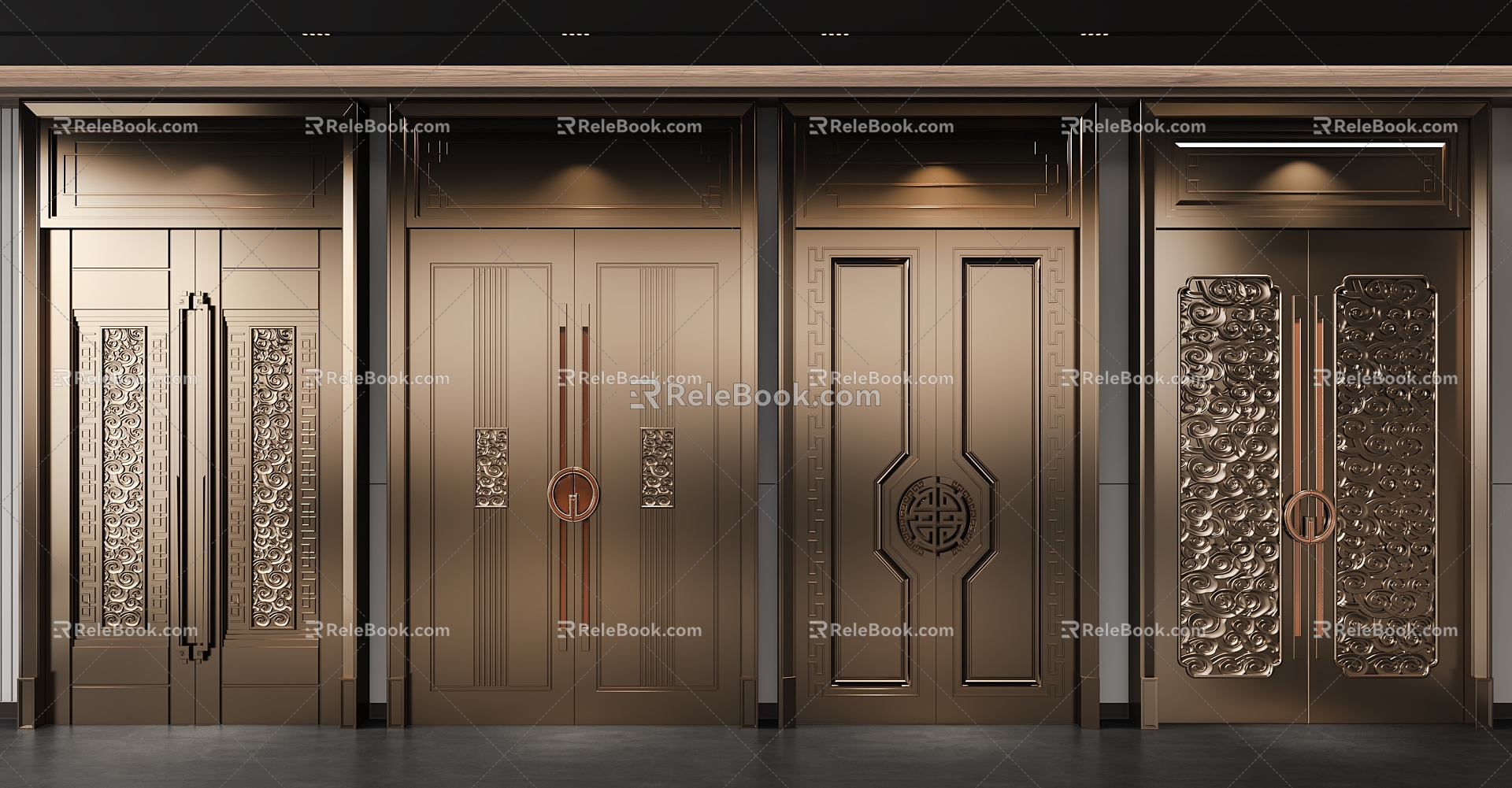 Chinese-style bronze entrance door 3d model