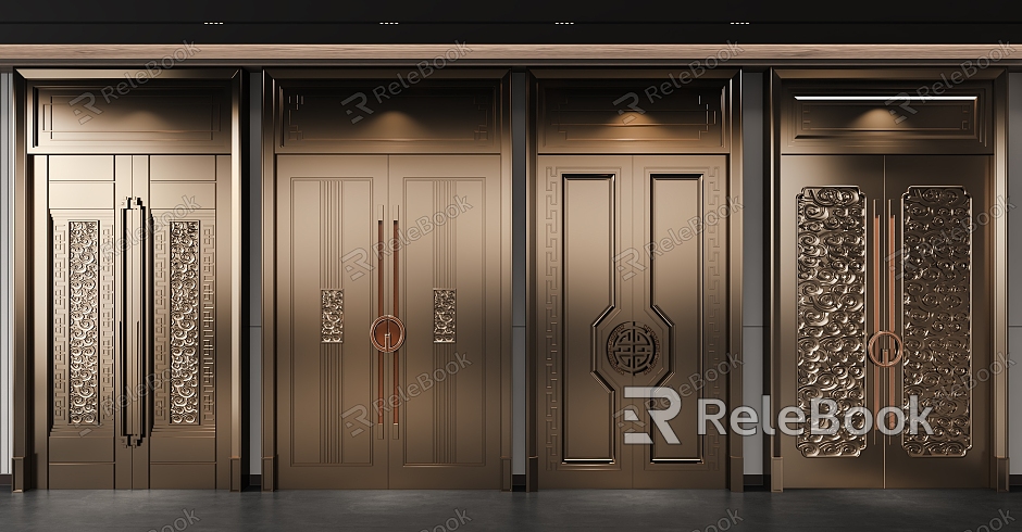 Chinese-style bronze entrance door model