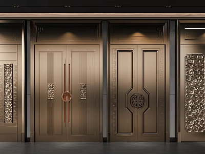 Elegant Brass Entrance Doors Design With Double Door Structure And Carved Circular Motifs 3d model