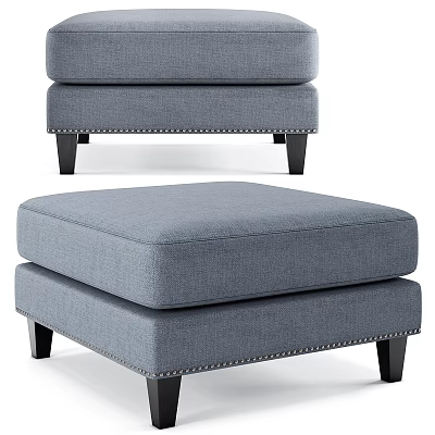 Modern Gray Fabric Ottoman With Nailhead Trim And Black Legs Design 3d model