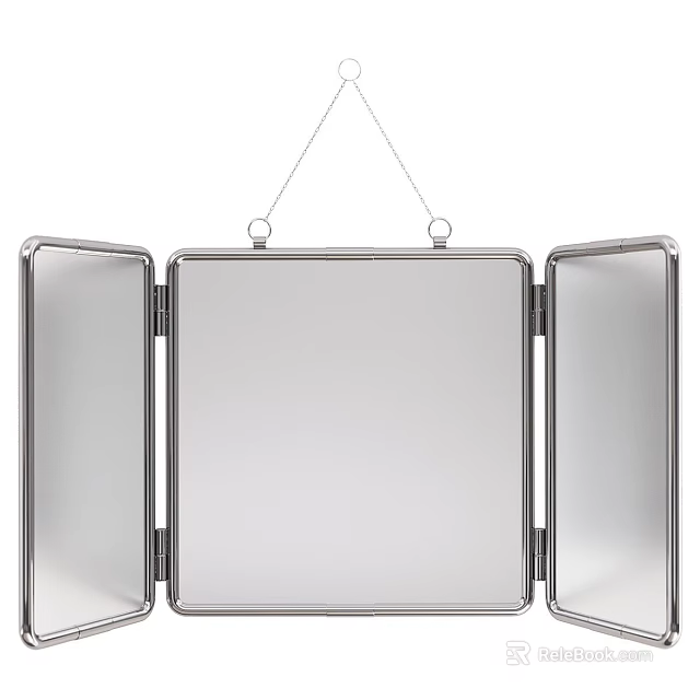 Foldable Hanging Tri Panel Mirror with Silver Metal Frame and Adjustable Sides 3d model 