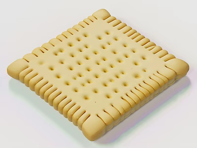 Classic Square Biscuit With Perforated Surface And Decorative Golden Beige Edges 3d model
